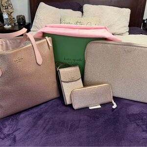 Kate Spade Glittering Pink and Gold Tote Set